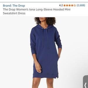 The Drop Women's Blue Long-Sleeve Hooded Mini Sweatshirt Dress